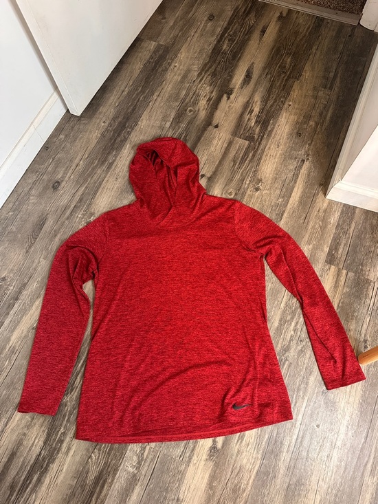 Nike Tops - Nike Red Heathered Hooded Long Sleeve Top dry fit